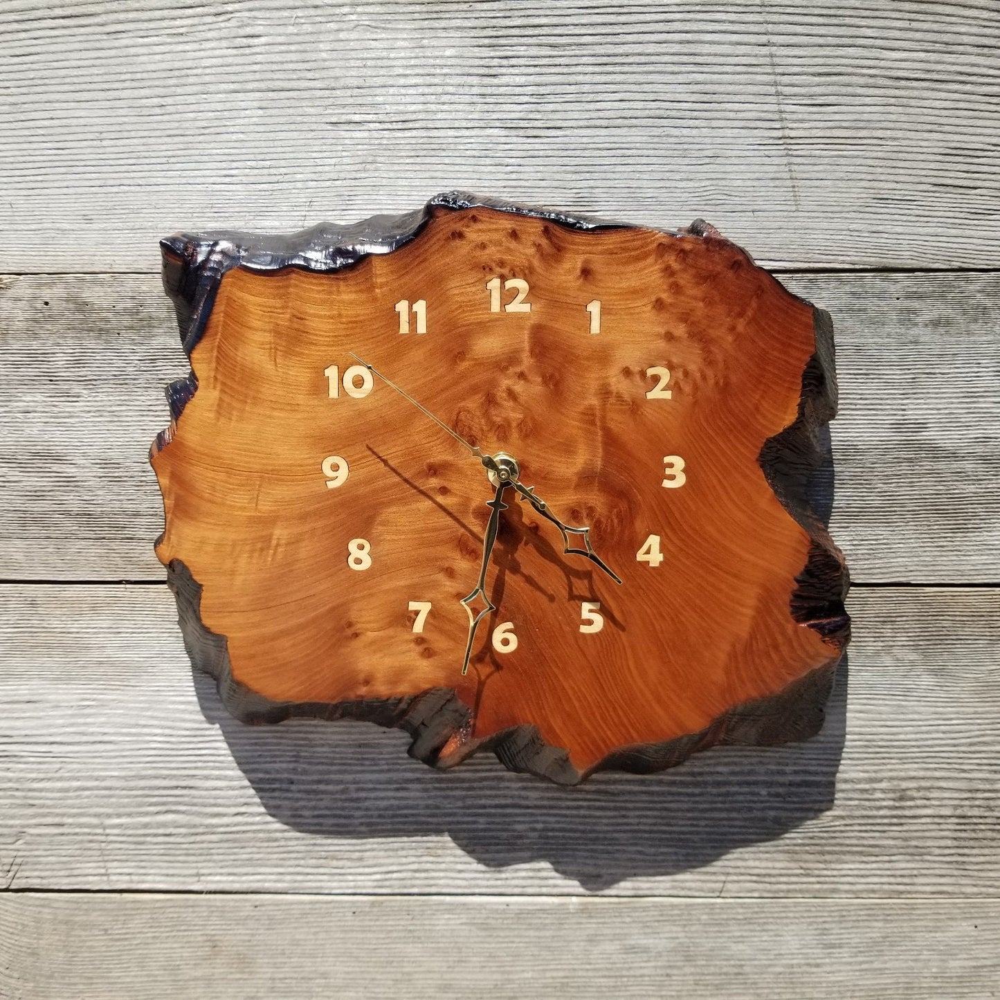 Wood Wall Clock Redwood Clock Handmade Wall Hanging Rustic Wedding Gift Burl Live Edge #486 Anniversary Small