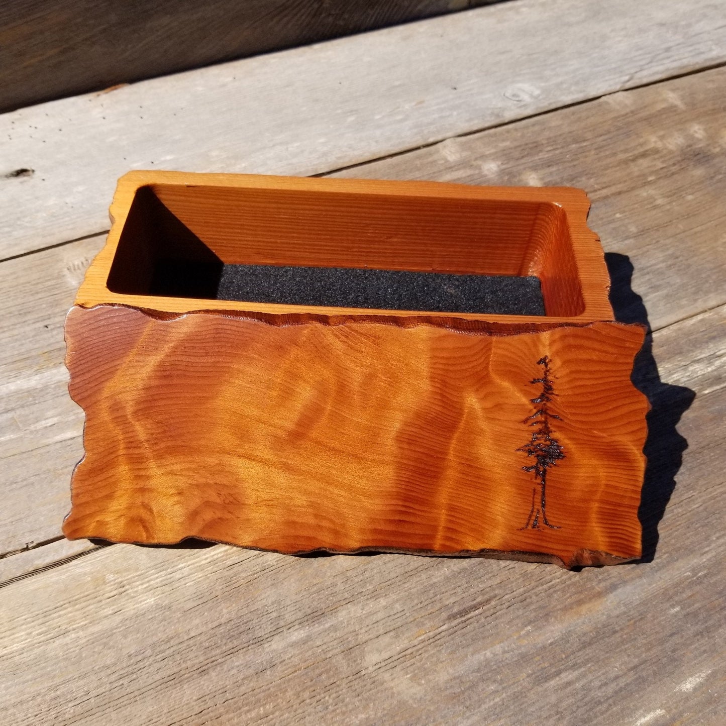 Redwood Jewelry Box Curly Wood Engraved Rustic Handmade California #500 Memento Box, Mom Gift, Anniversary Gift