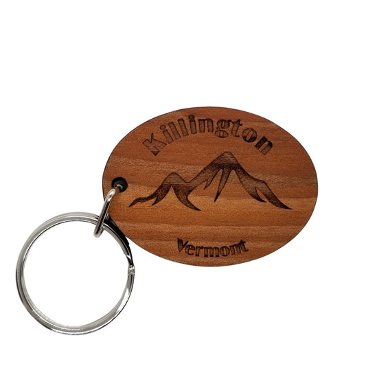 Killington VT Keychain Mountains Wood Keyring Vermont Souvenir Ski Resort Skiing Skier VT Pico Mountain Green Mountains Key Tag Bag