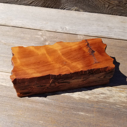 Handmade Wood Box with Redwood Tree Engraved Rustic Handmade Curly Wood #492 California Redwood Jewelry Box Storage Box