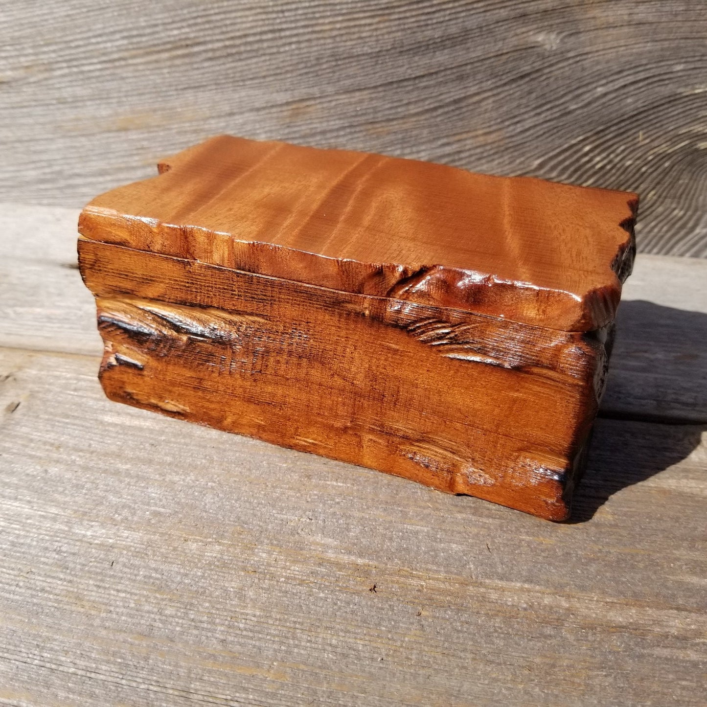 Redwood Jewelry Box Curly Wood Engraved Rustic Handmade California #448 Memento Box Dad Gift Trinkets Memories Stash Mens Valet