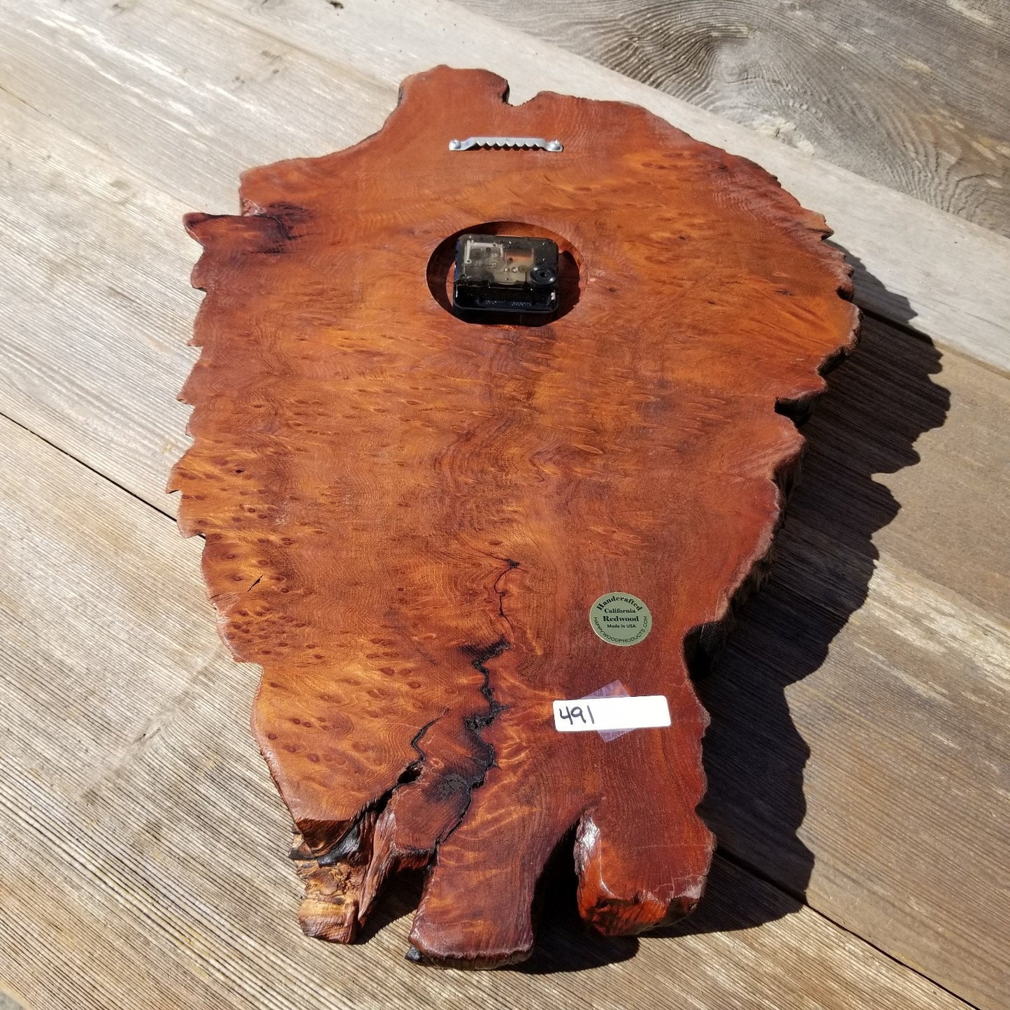 Wood Wall Clock Redwood Burl Hanging Art Rustic Slab #491 Anniversary Gift One of a Kind Unique Gift Handmade LG