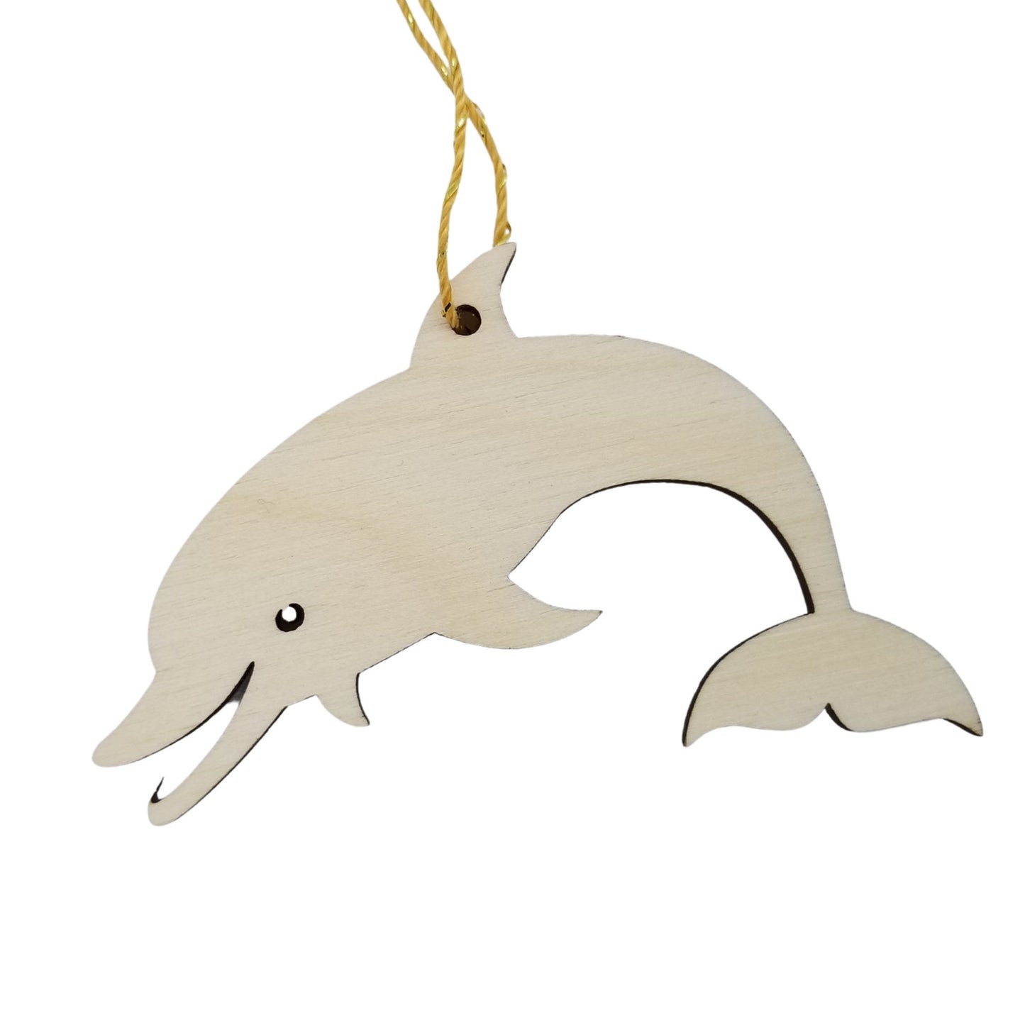 Dolphin Ornament - Handmade Wood Ornament - Smiling Dolphin Horizontal - Christmas Ornament 3 Inch