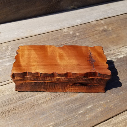 Handmade Wood Box with Redwood Tree Engraved Rustic Handmade Curly Wood #507 California Redwood Jewelry Box Storage Box