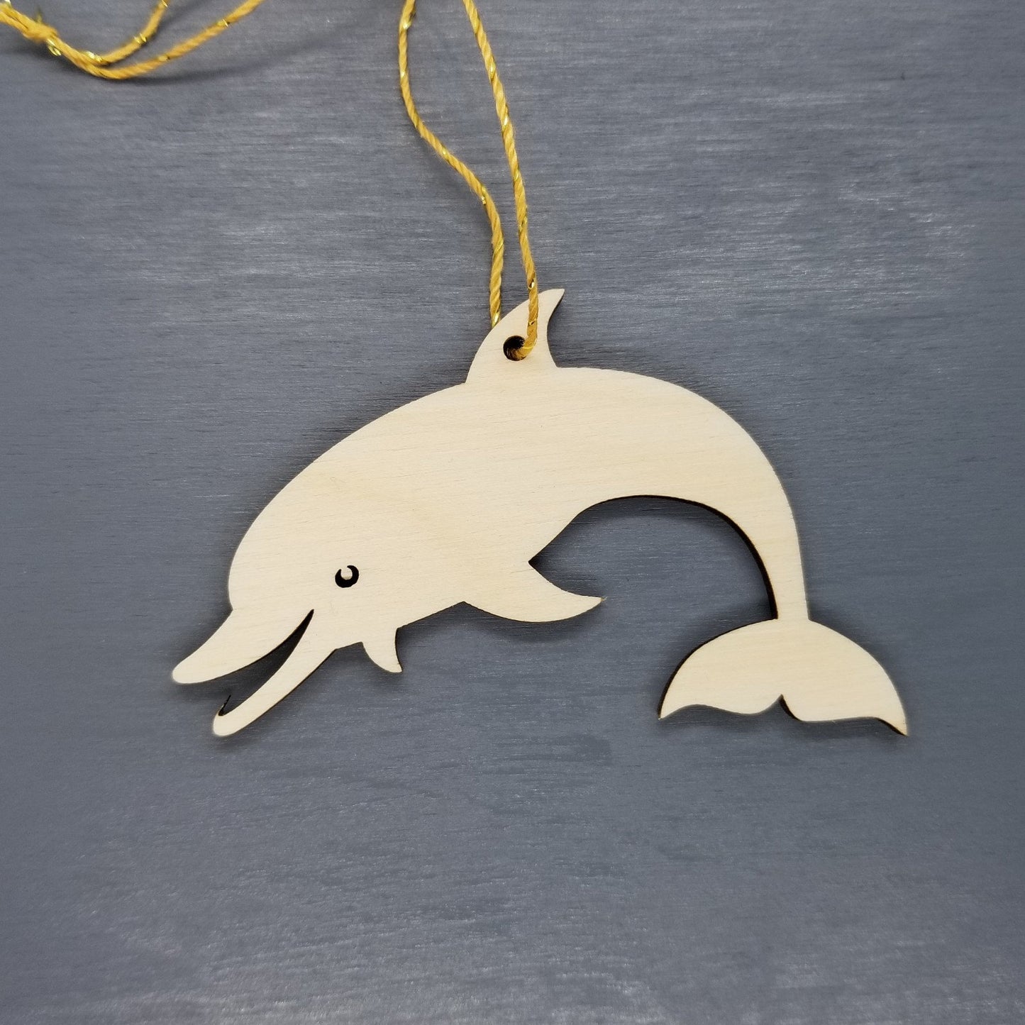 Dolphin Ornament - Handmade Wood Ornament - Smiling Dolphin Horizontal - Christmas Ornament 3 Inch