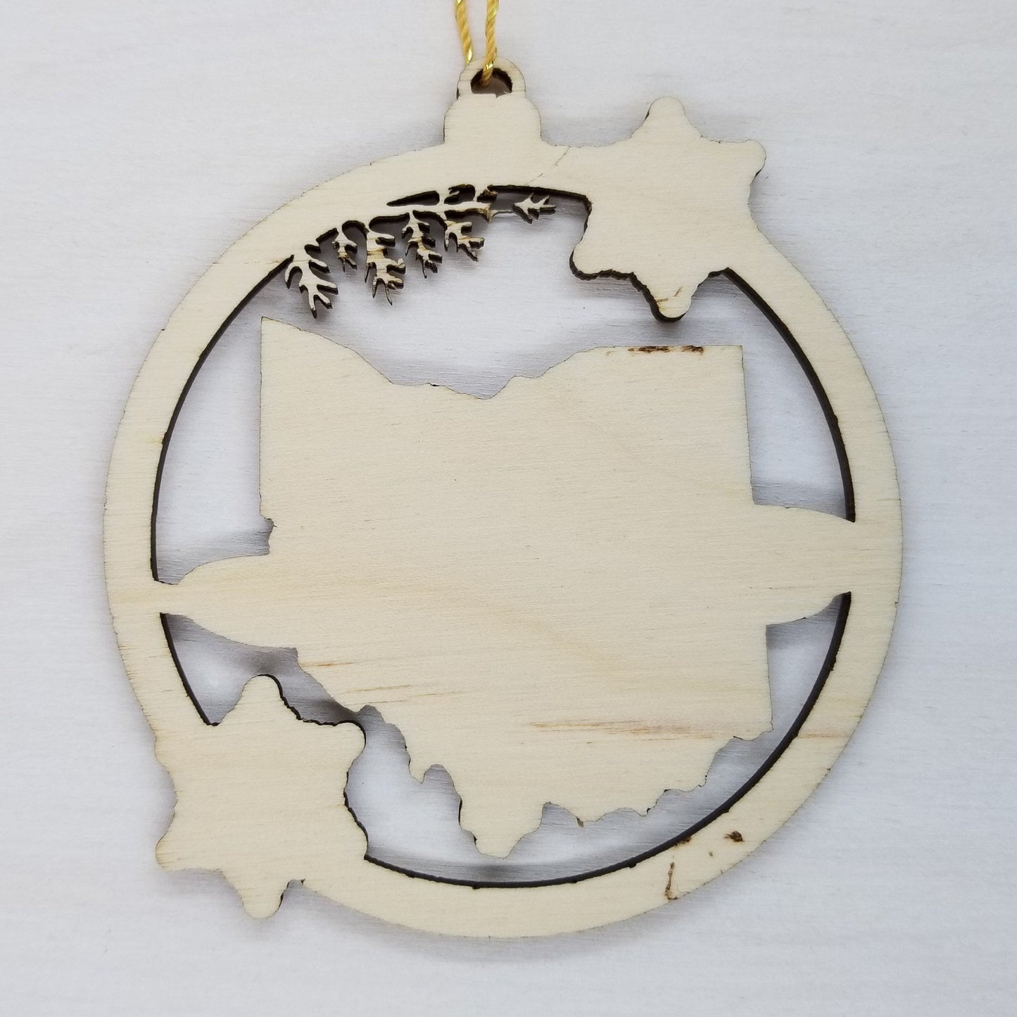 Ohio Wood Ornament -  State Shape with Snowflakes Cutout OH - Handmade Wood Ornament Made in USA Christmas Decor