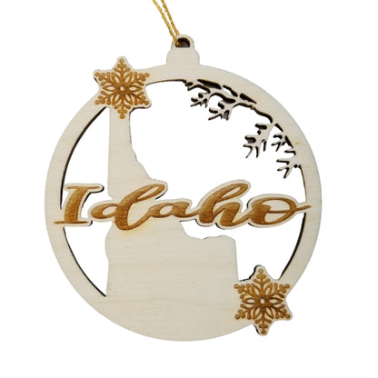 Idaho Wood Ornament -  ID State Shape with Snowflakes Cutout - Handmade Wood Ornament Made in USA Christmas Decor