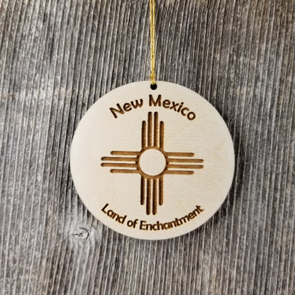 New Mexico Flag Wood Christmas Ornament Land of Enchantment Laser Cut Handmade Made in USA Travel Gift Souvenir Memento