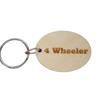 4 Wheeler Wood Keychain Key Ring Keychain Gift - Key Chain Key Tag Key Ring Key Fob - 4 Wheeler Text Key Marker