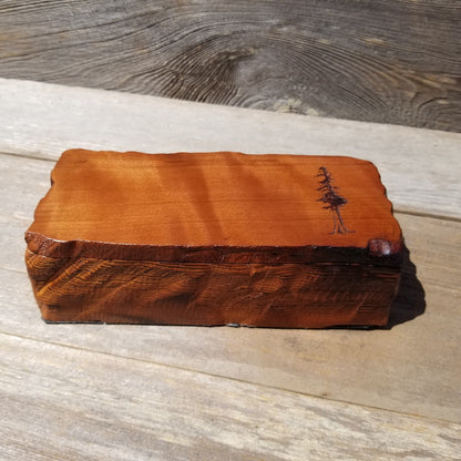 Handmade Wood Box with Redwood Tree Engraved Rustic Handmade Curly Wood #472 California Redwood Jewelry Box Storage Box