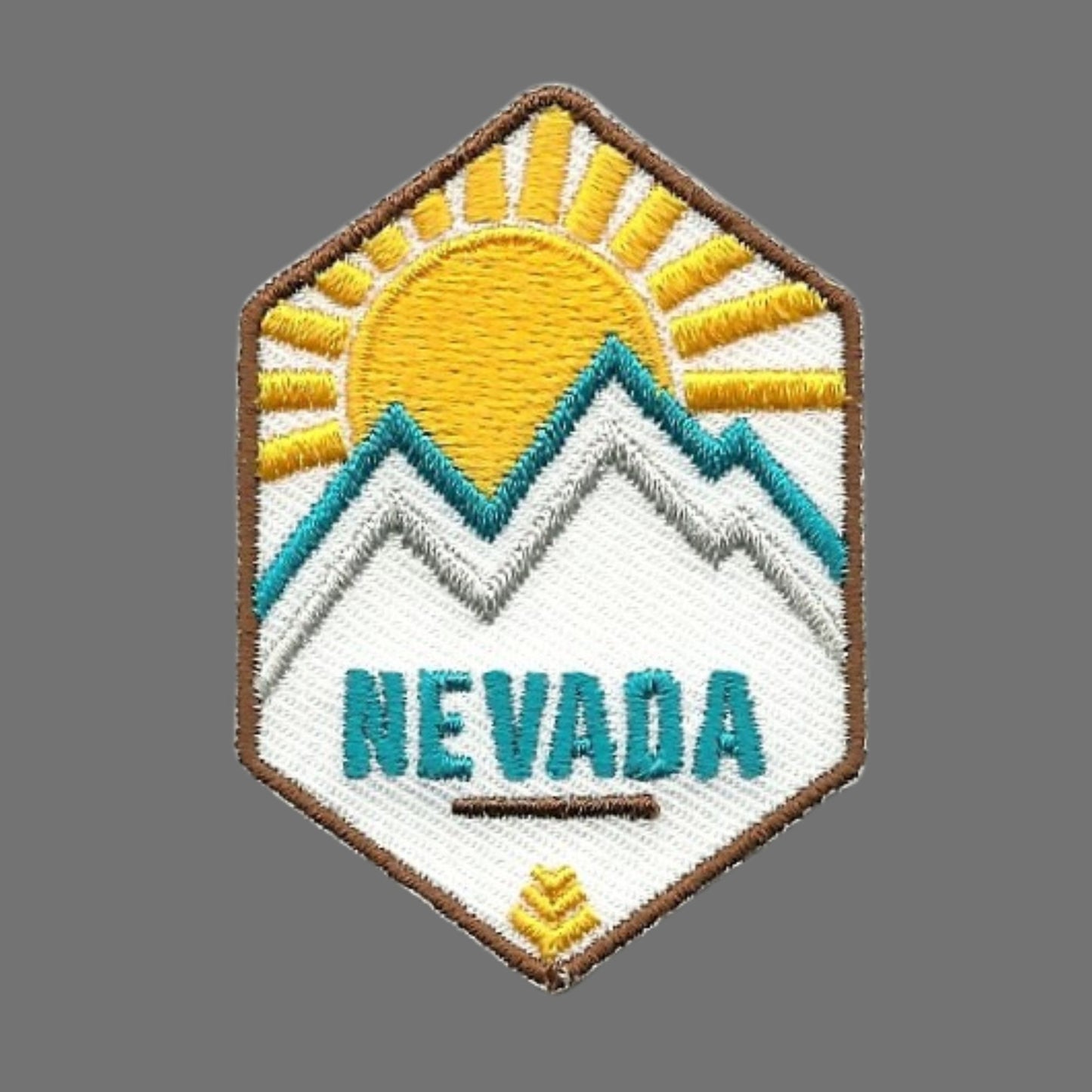 Nevada Patch – Sun with Mountains – Travel Patch Iron On – NV Souvenir Patch – Embellishment Applique – Diamond 2.25"