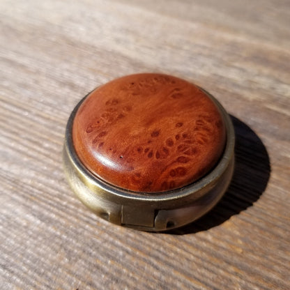 Pill Box 3 Sections Handmade Redwood Top California Burl Souvenir Memento One of a Kind Gift Antique Bronze #414