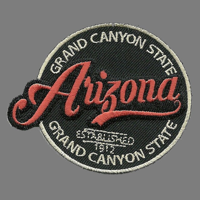 Arizona Patch – Grand Canyon State – Travel Patch AZ Souvenir Embellishment or Applique AZ State 3" Iron On Circle Retro Design