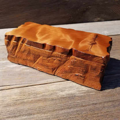 Handmade Wood Box with Redwood Tree Engraved Rustic Handmade Curly Wood #508 California Redwood Jewelry Box Storage Box