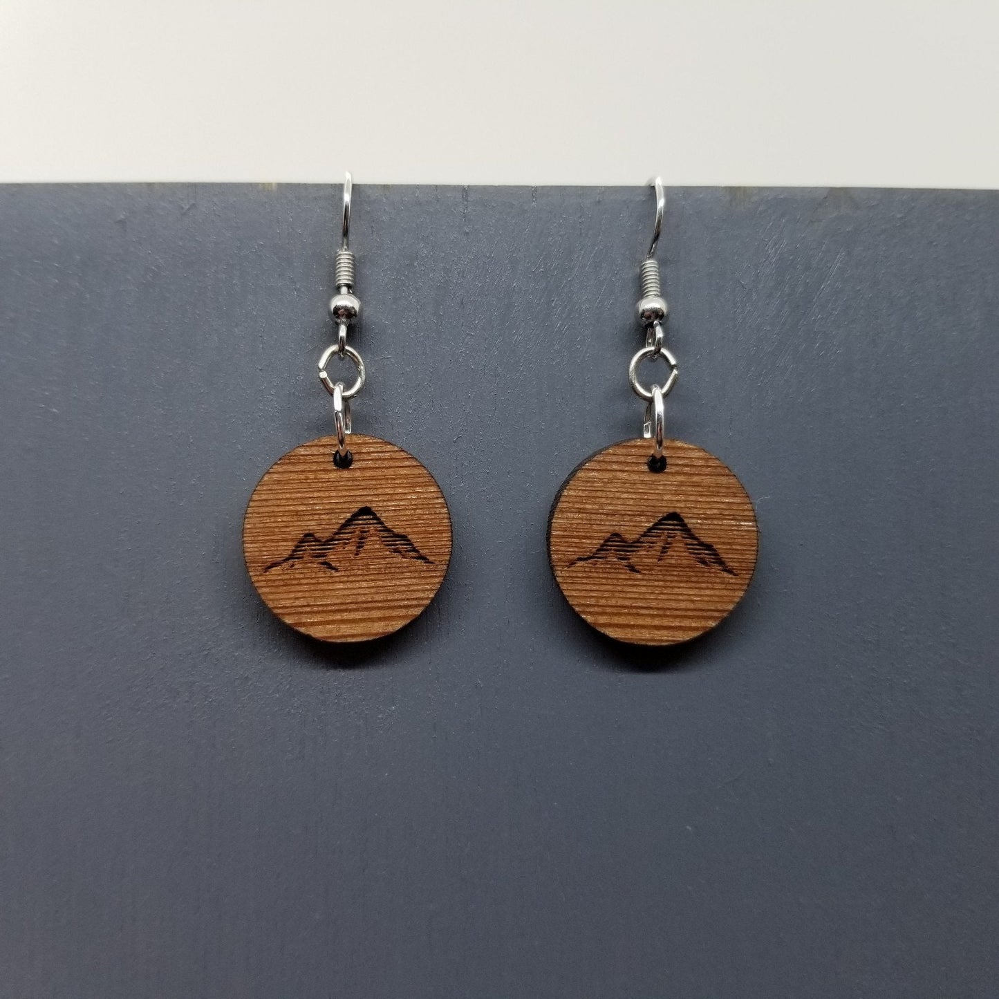 Wood Earrings - Mountain Engraved Wood Earrings - Dangle Earrings - Souvenir Keepsake - Anniversary Gift