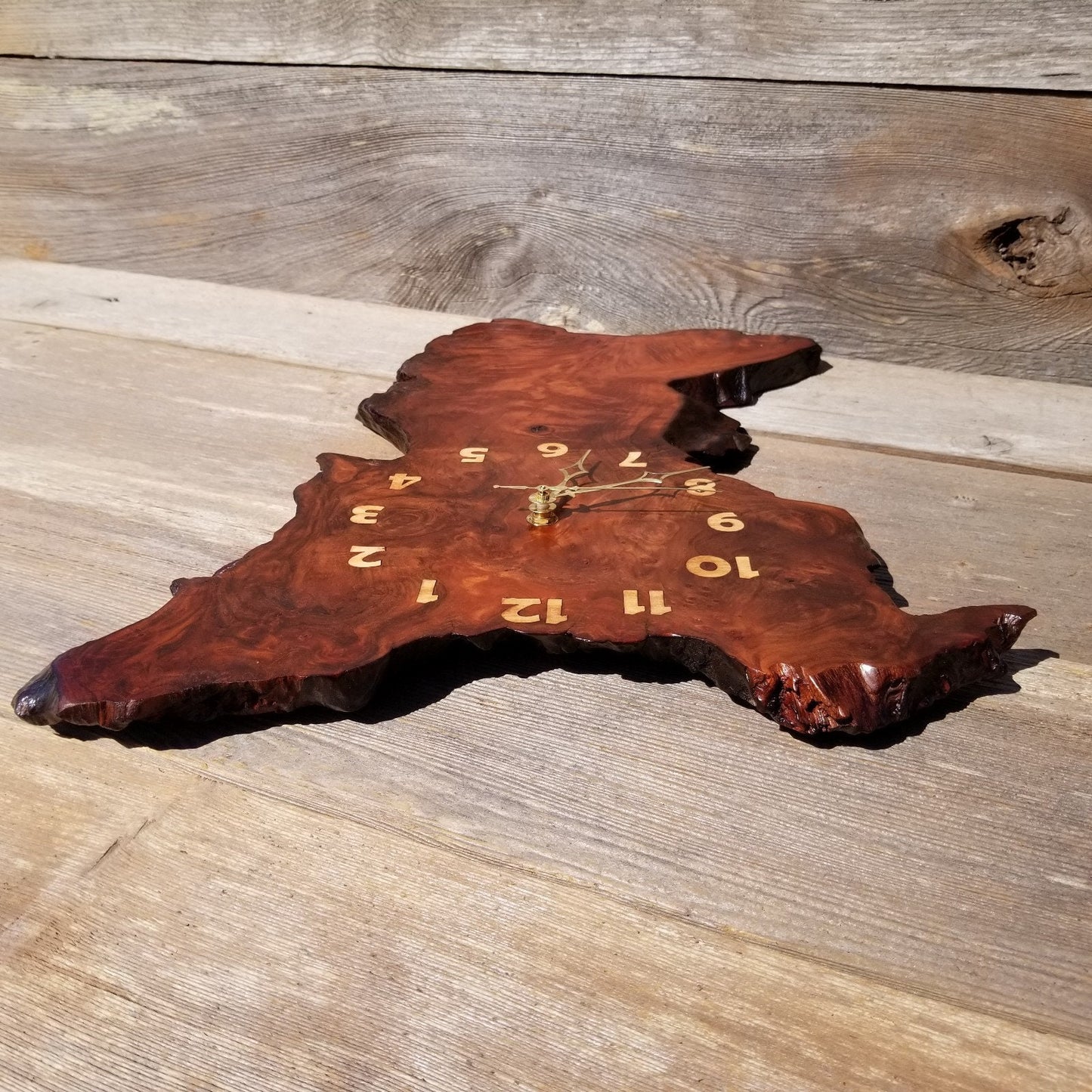 Wood Clock Wall Hanging Redwood Handmade Burl #424 Redwood Burl Wall Clock Small Father Dad Gift Mother Mom Gift