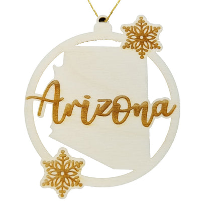 Arizona Ornament - State Shape with Snowflakes Cutout AZ- Handmade Wood Ornament Made in USA Christmas Decor