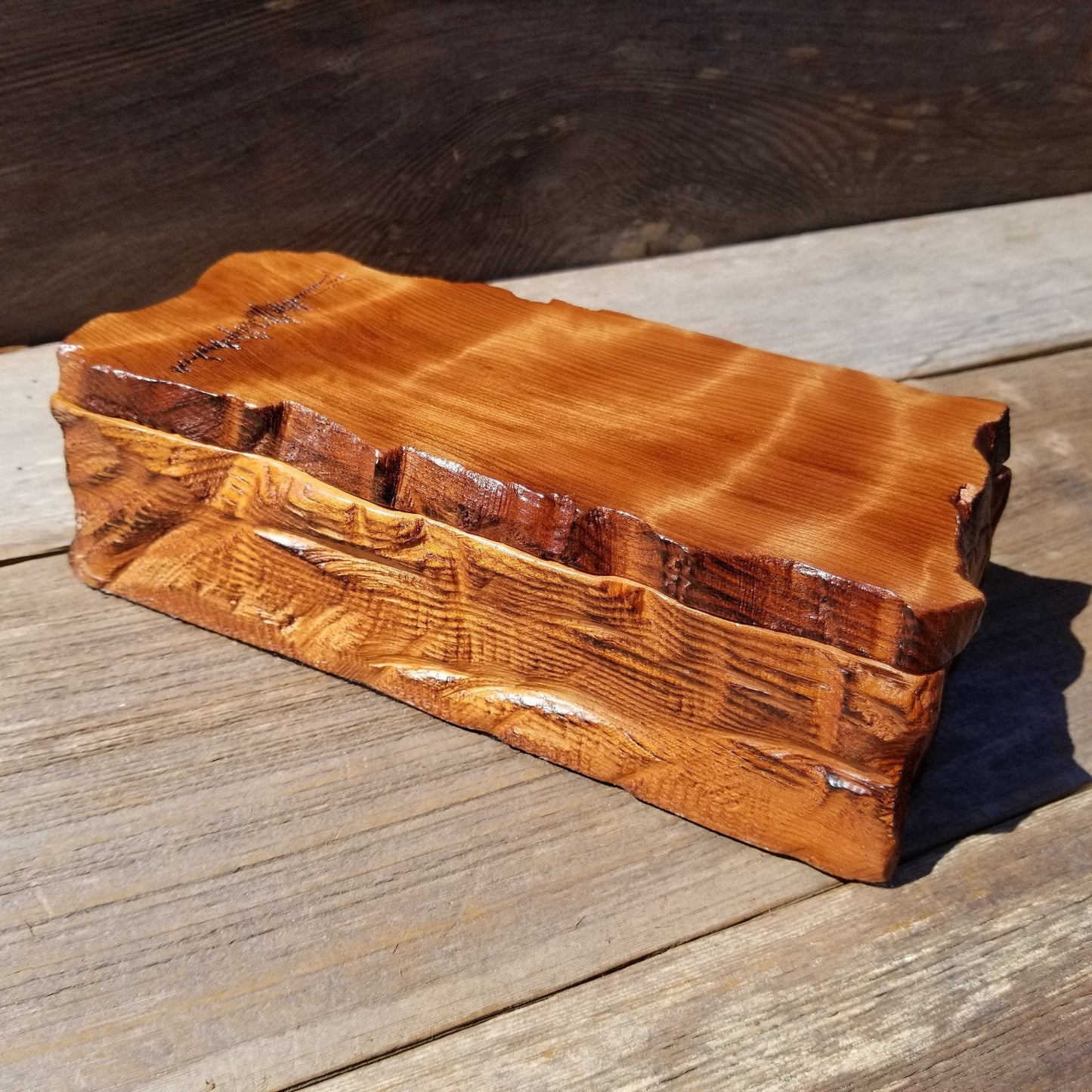 Redwood Jewelry Box Curly Wood Engraved Rustic Handmade California #499 Memento Box, Mom Gift, Anniversary Gift