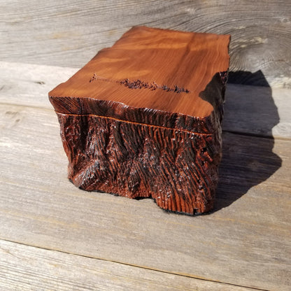 Handmade Wood Box with Redwood Tree Engraved Rustic Handmade Curly Wood #444 California Redwood Jewelry Box Storage Box