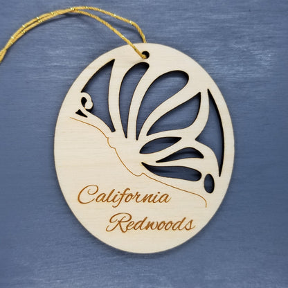 Butterfly Cutout California Redwoods Christmas Ornament Wood Ornament Made in USA Butterfly Collector Bfly Gift