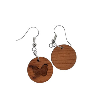 Redwood Earrings - Butterfly Wood Earrings - California Redwood Dangle Earrings - CA Souvenir Keepsake - Wood Gift Women Engraved