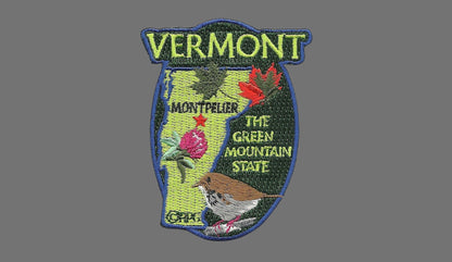 Vermont State Travel Patch VT Souvenir Iron On Embellishment or Applique 3" The Green Mountain State Maple Leaves Hermit Thrush Red Clover