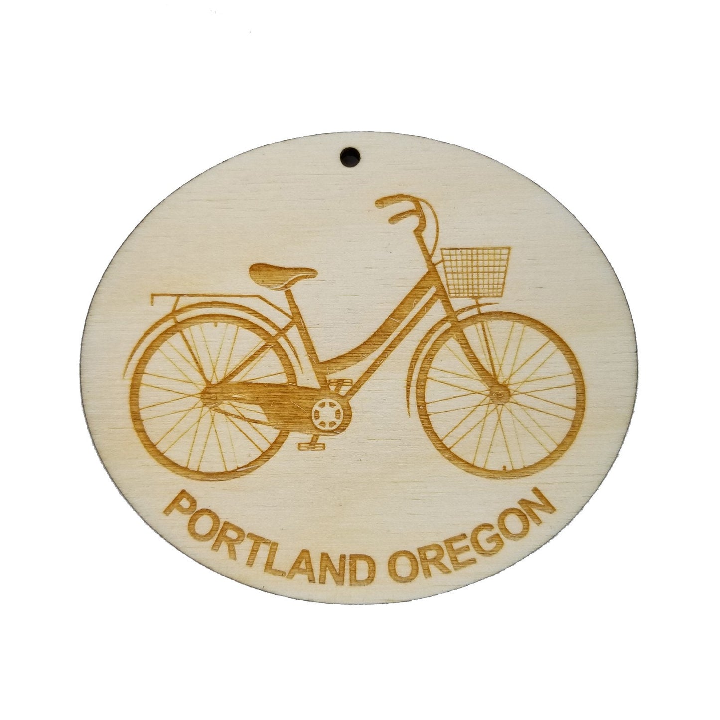 Portland Oregon Wood Ornament - Womens Bike or Bicycle - Handmade Wood Ornament Made in USA Christmas Decor