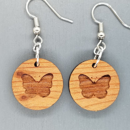 Redwood Earrings - Butterfly Wood Earrings - California Redwood Dangle Earrings - CA Souvenir Keepsake - Wood Gift Women Engraved