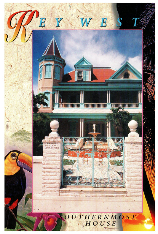 Key West Florida Postcard 4x6 The Southernmost House Duval St. Photographer Steve Vaughn Sun Coast Post Cards Inc