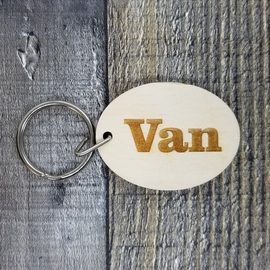 Van Wood Keychain Key Ring Keychain Gift - Key Chain Key Tag Key Ring Key Fob - Van Text Key Marker