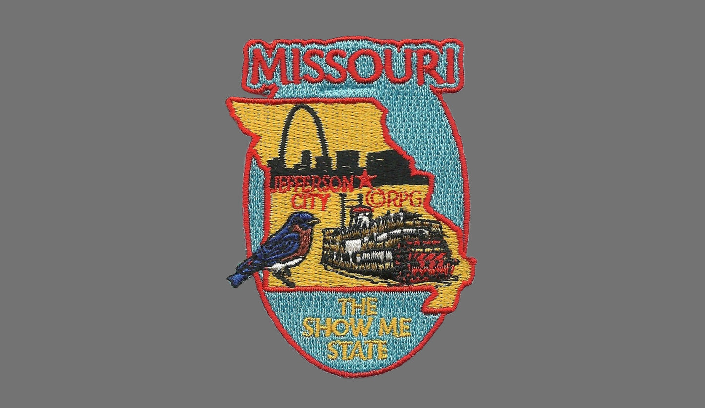 Missouri Patch State Travel Patch MO Souvenir Embellishment or Applique 3" The Show Me State Jefferson City Ferry Bluebird Iron On