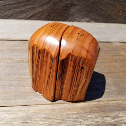 Rustic Wood Salt and Pepper Shakers Set 2 Tone Handmade #479 California Redwood Souvenir Housewarming Gift