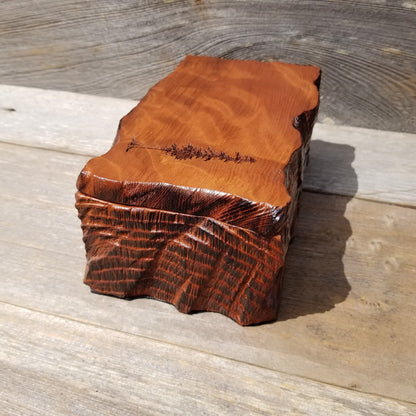 Handmade Wood Box with Redwood Tree Engraved Rustic Handmade Curly Wood #460 California Redwood Jewelry Box Storage Box