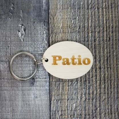 Patio Wood Keychain Key Ring Keychain Gift - Key Chain Key Tag Key Ring Key Fob - Patio Text Key Marker