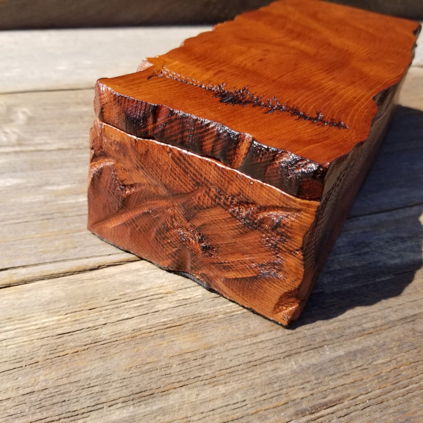 Wood Valet Box Curly Redwood Tree Engraved Rustic Handmade CA Storage #502 Handcrafted Christmas Gift Engagement Gift for Men Jewelry