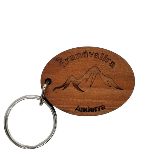 Grandvalira Andorra Keychain Handmade Wood Mountains Keyring Souvenir Mountain Ski Resort Skiing Skier Key Tag