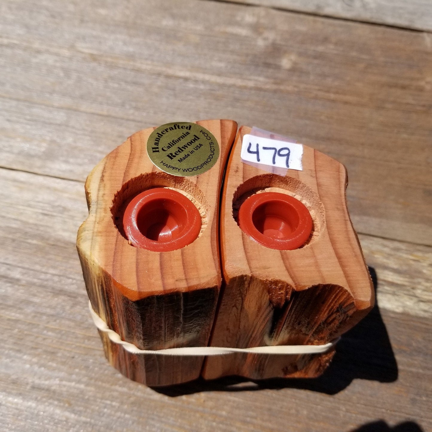 Rustic Wood Salt and Pepper Shakers Set 2 Tone Handmade #479 California Redwood Souvenir Housewarming Gift