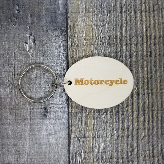 Motorcycle Wood Keychain Key Ring Keychain Gift - Key Chain Key Tag Key Ring Key Fob - Motorcycle Text Key Marker