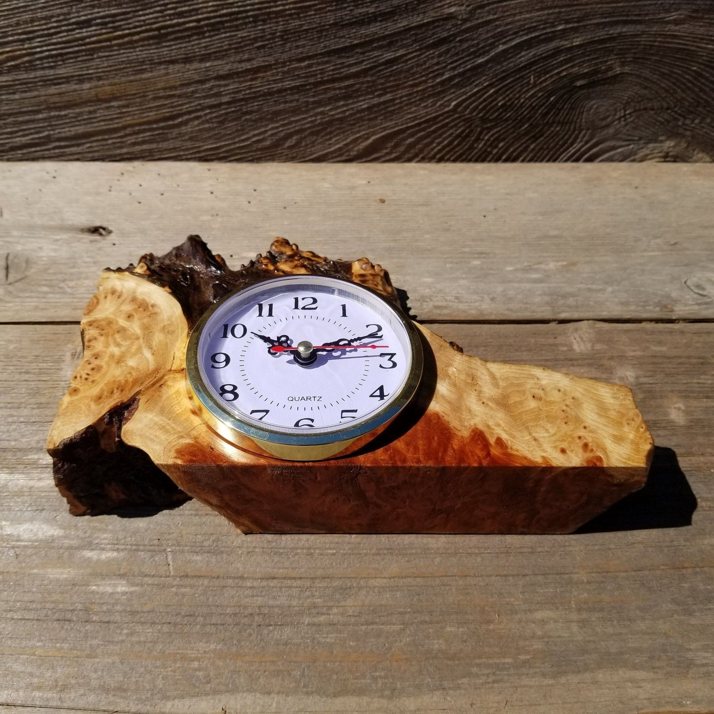 Redwood Burl Clock Table Shelf Mantle Desk Office Gifts for Men 2 Tone Sitting Wood Christmas Gift #391