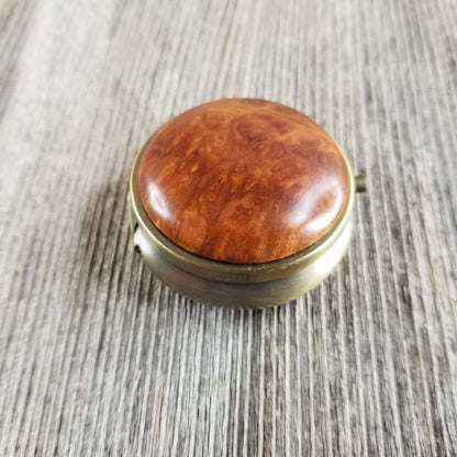 Wood Pill Box 3 Sections Handmade Top California Redwood Burl #288