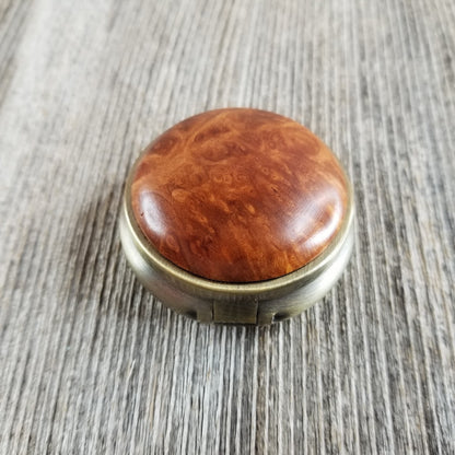 Wood Pill Box 3 Sections Handmade Top California Redwood Burl #288