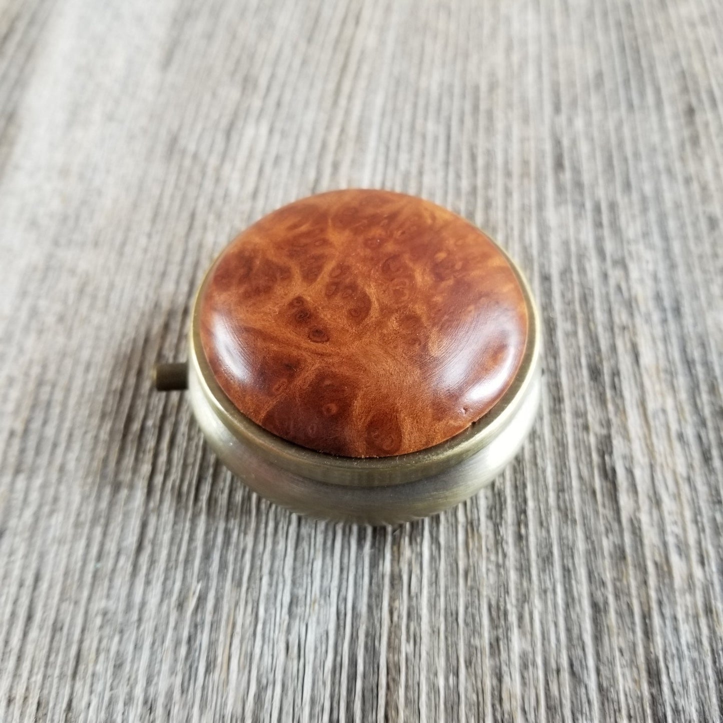 Wood Pill Box 3 Sections Handmade Top California Redwood Burl #288