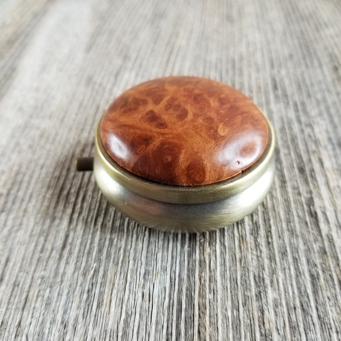 Wood Pill Box 3 Sections Handmade Top California Redwood Burl #288