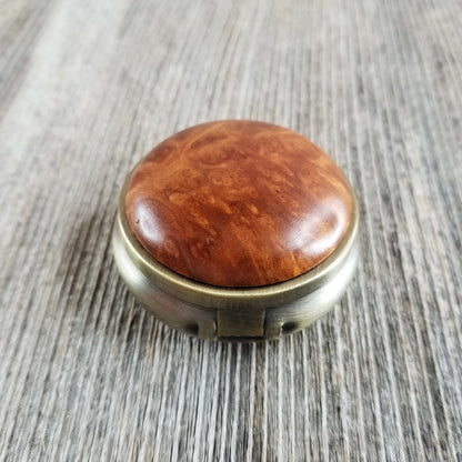 Wood Pill Box 3 Sections Handmade Top California Redwood Burl #288