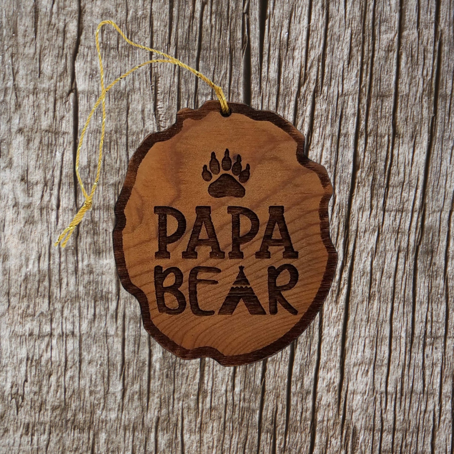 Papa Bear Christmas Ornament - Bear Paw Print - Wood - Dad Ornament - Papa Ornament