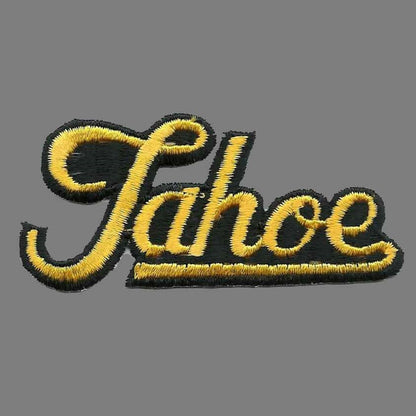 Tahoe Patch – Script Black and Gold – Iron On Travel California Souvenir Patch – CA NV Spell out Font Spellout Nevada