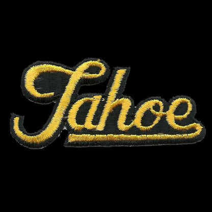 Tahoe Patch – Script Black and Gold – Iron On Travel California Souvenir Patch – CA NV Spell out Font Spellout Nevada