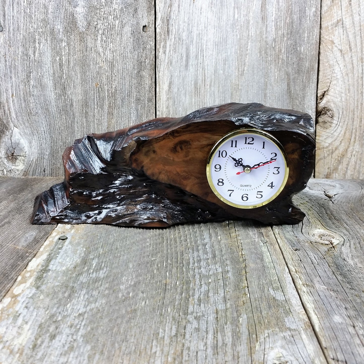 Redwood Burl Wood Clock Mantle Desk Office Gift #F