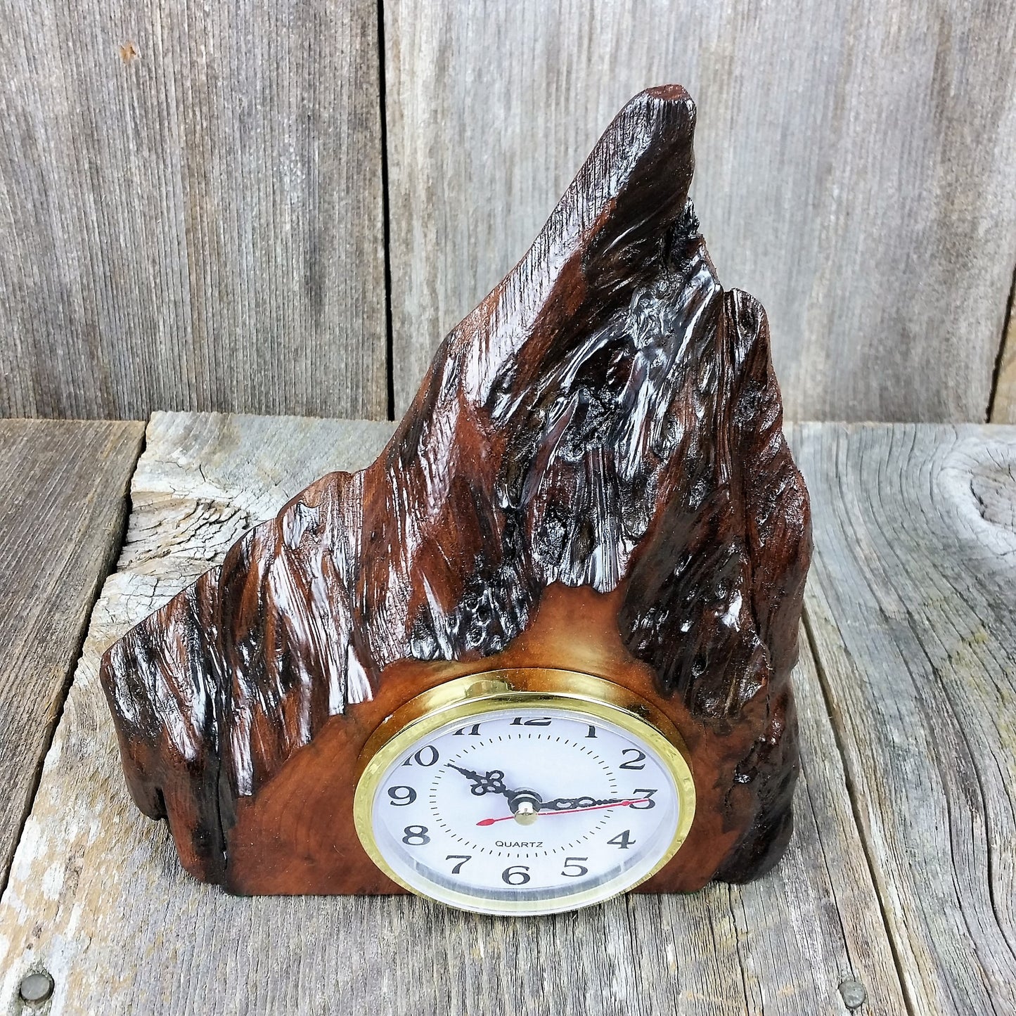 Redwood Burl Clock Table Shelf Mantle Desk Office Gifts for Men Sitting Wood #H