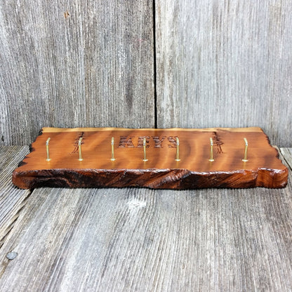 Wood Key Rack 7 Hooks Handmade California Redwood Engraved Rustic Edge Slab Curly#4 Housewarming Gift Gifts for Men Home Organization